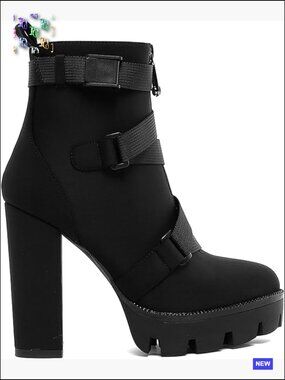 Platform Ankle Boots Chunky Heel Lace Up Side Zipper Buckle Gothic